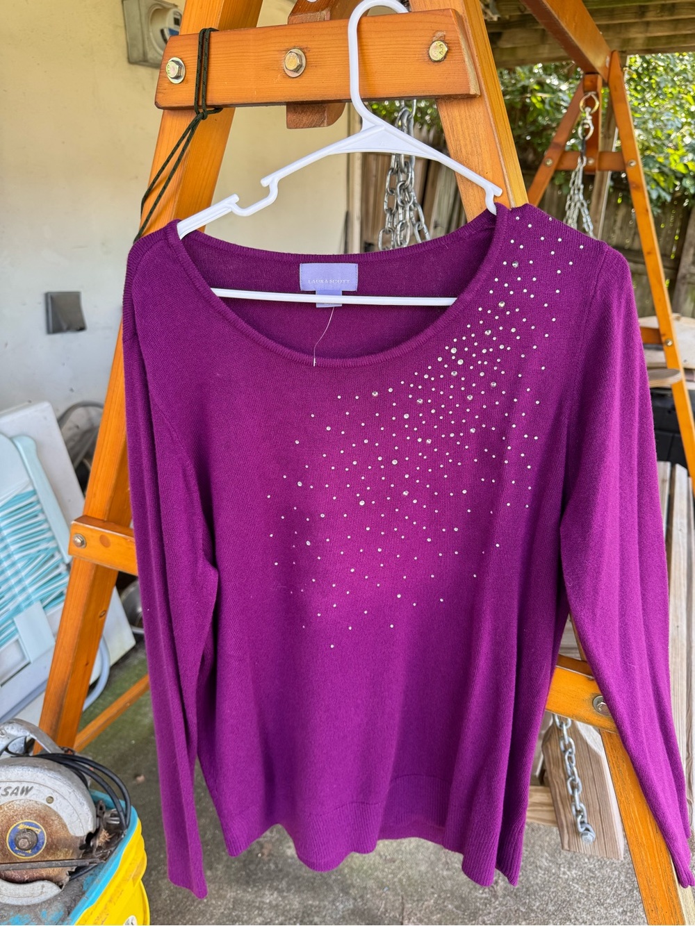 Laura Scott Plum Long-Sleeve Sweater with Rhinestone Accent is new but no tag.